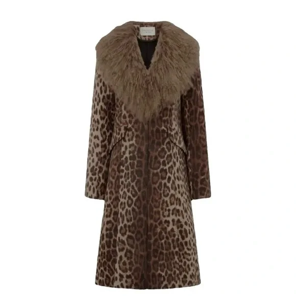 Leopard Print Faux Fur-Trim Trench Coat - Brown - Picture 5 of 5